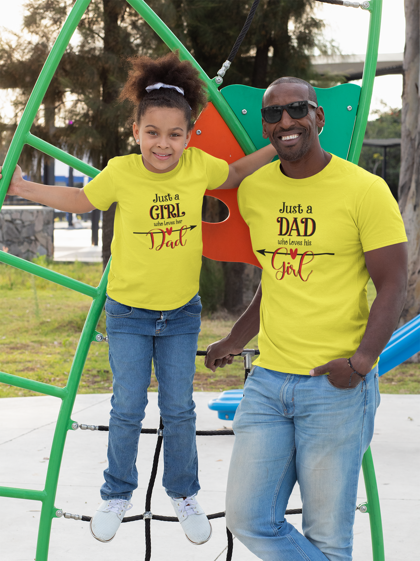 Just A Dad Who Loves His Girl Father and Daughter Yellow Matching T-Shirt- FunkyTeesClub
