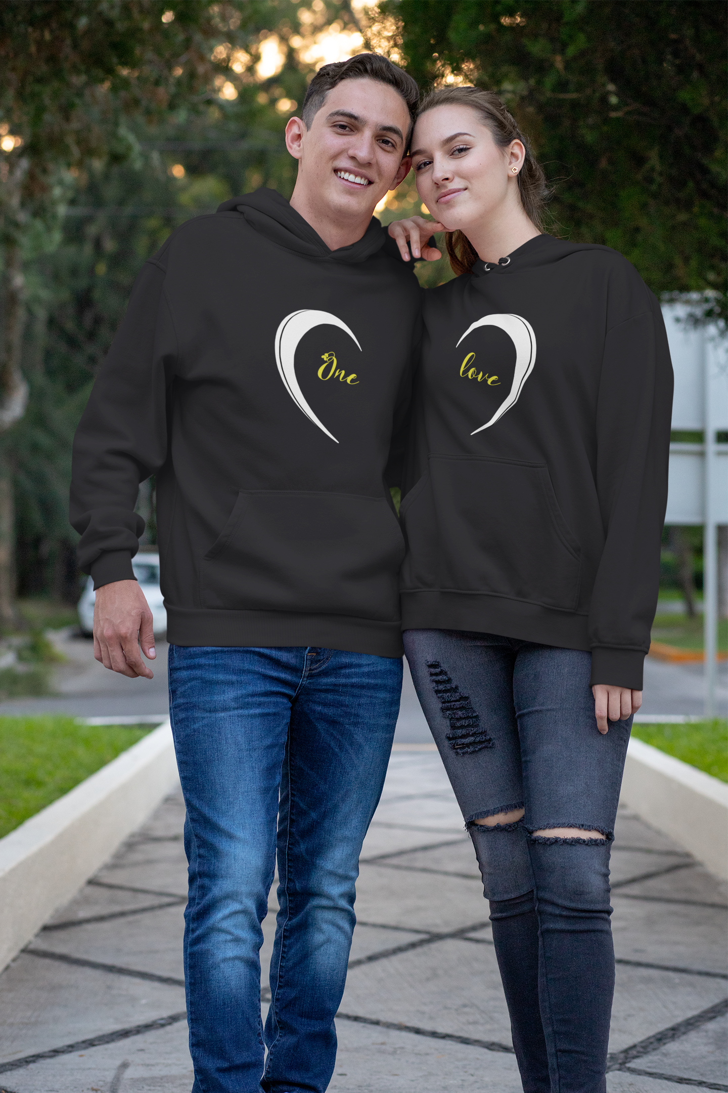 One Love Couple Hoodie-FunkyTeesClub