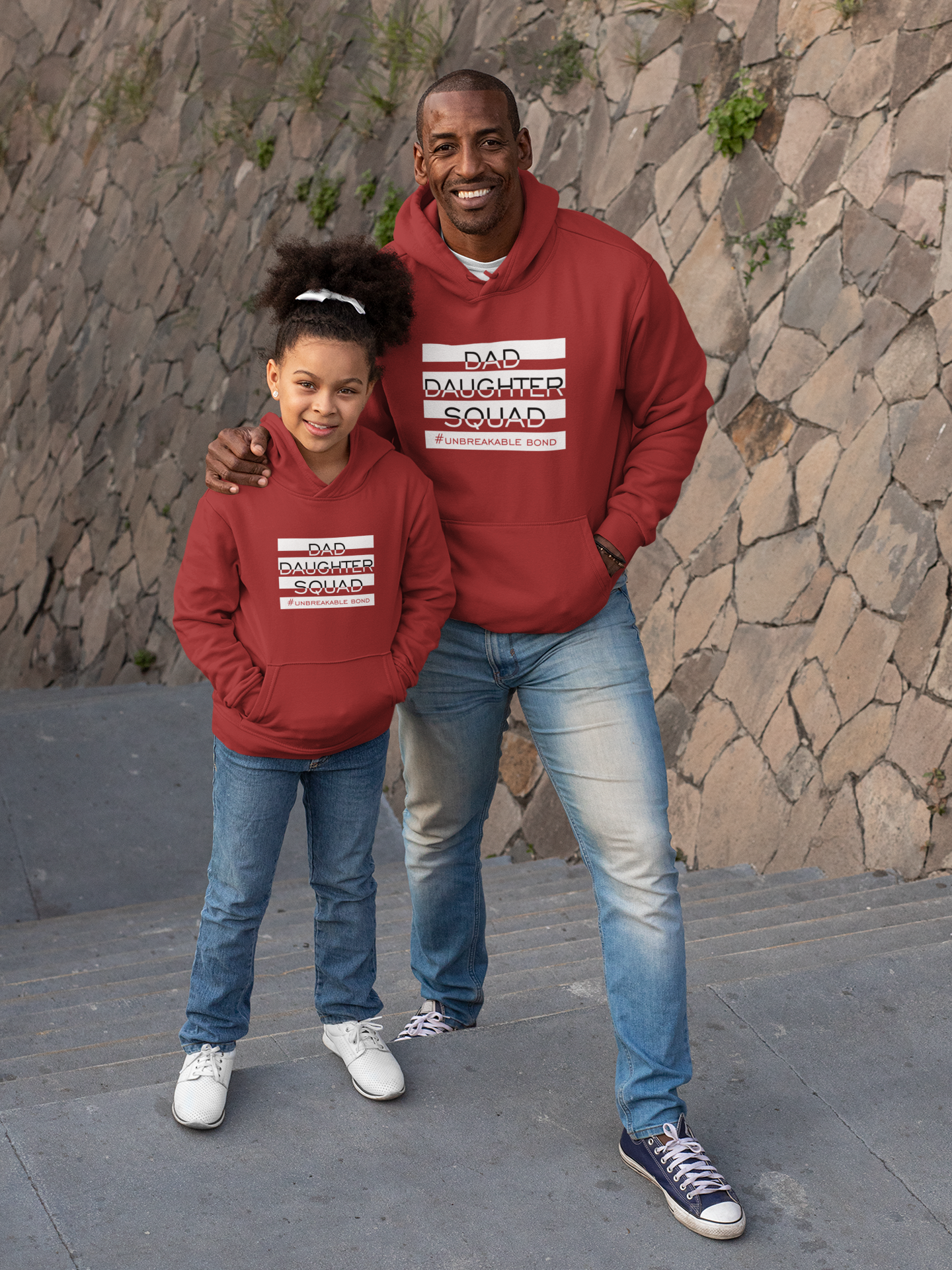 Dad Daughter Squad Father and Daughter Red Matching Hoodies- FunkyTeesClub