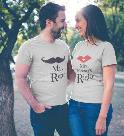 Mr.Right & Mrs. Always Right Couple Half Sleeves T-Shirts -FunkyTees
