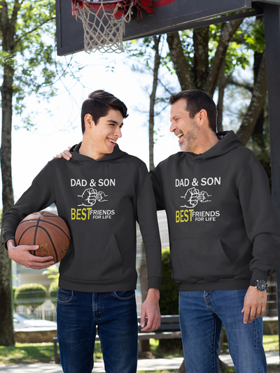 Dad And  Son Best Friends For Life Father and Son Black Matching Hoodies- FunkyTeesClub