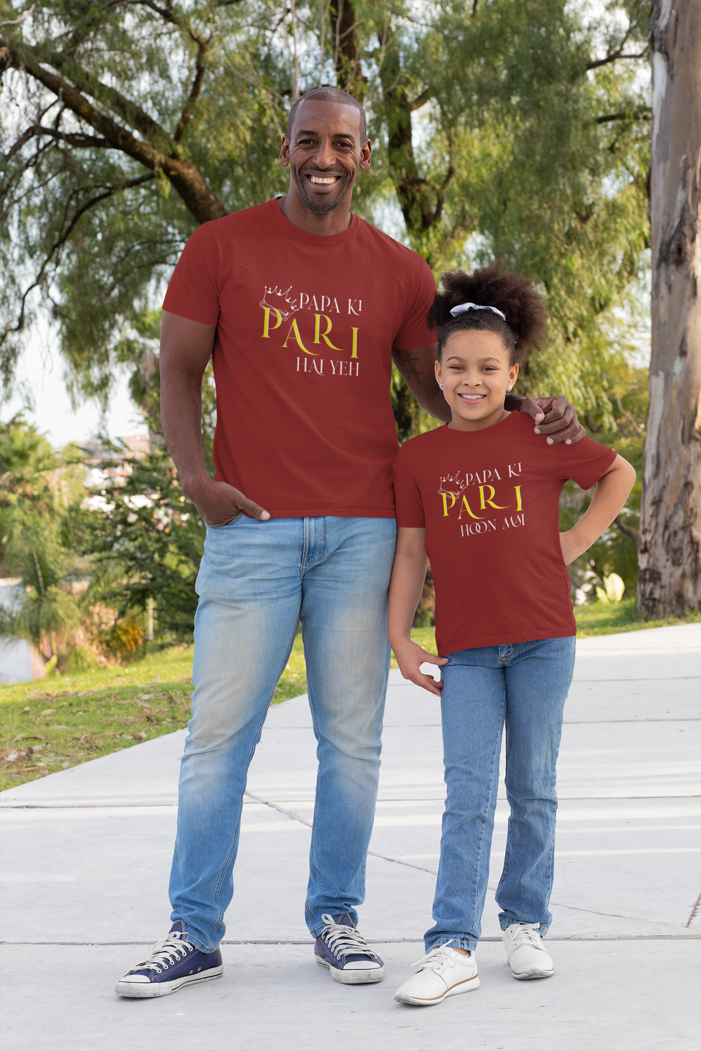Papa Ki Pari Hu Mai Father and Daughter Red Matching T-Shirt- FunkyTeesClub