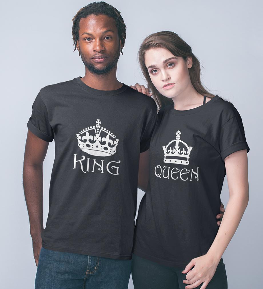 King Queen Couple Half Sleeves T-Shirts -FunkyTees