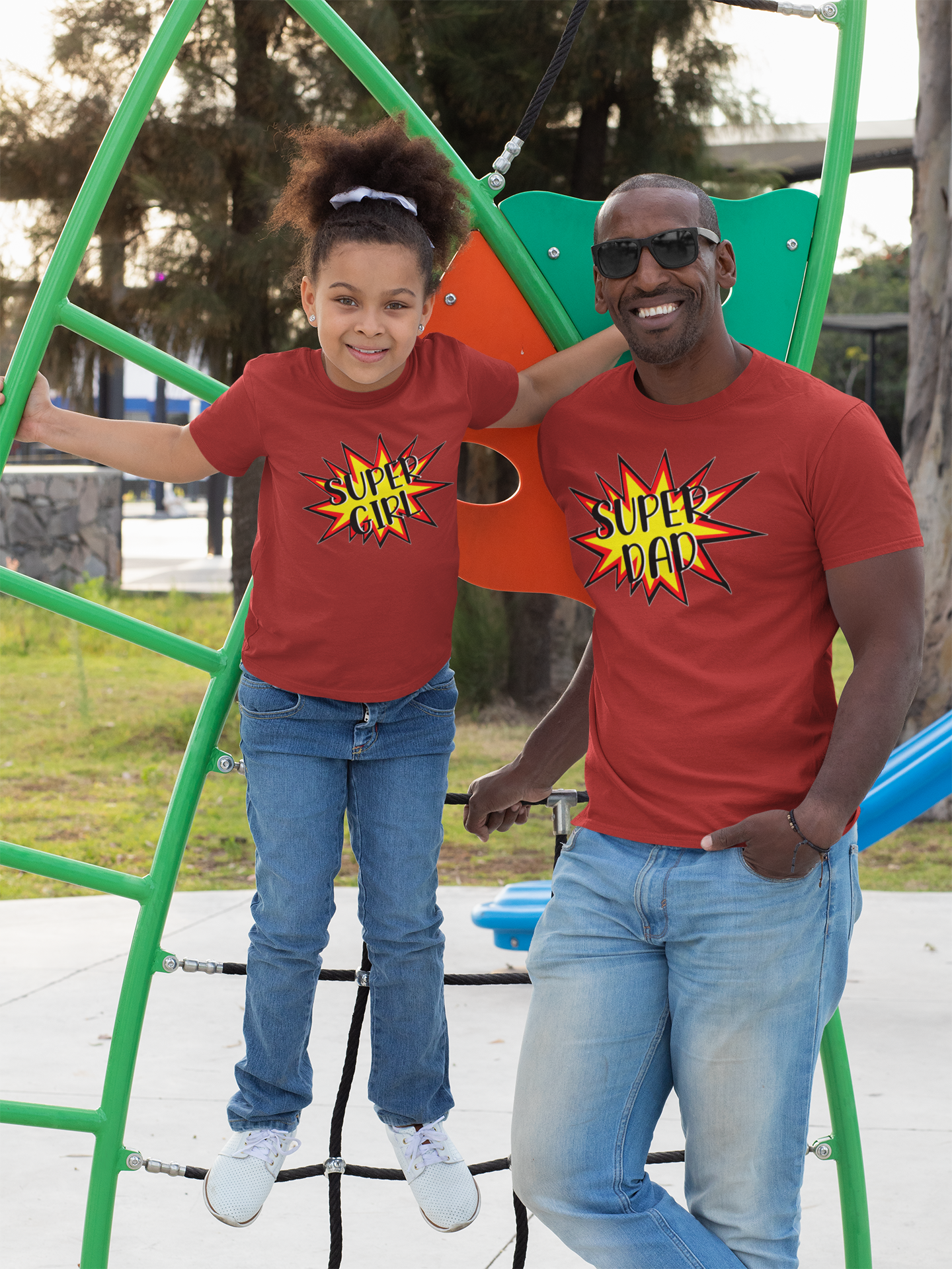 Super Dad Father and Daughter Red Matching T-Shirt- FunkyTeesClub