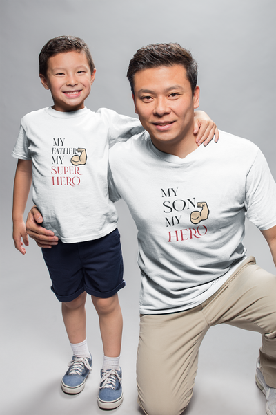 My Son My Hero Father and Son White Matching T-Shirt- FunkyTeesClub