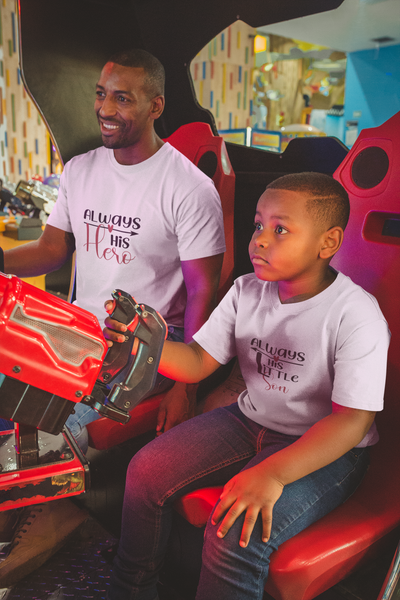 Always His Hero Father and Son White Matching T-Shirt- FunkyTeesClub