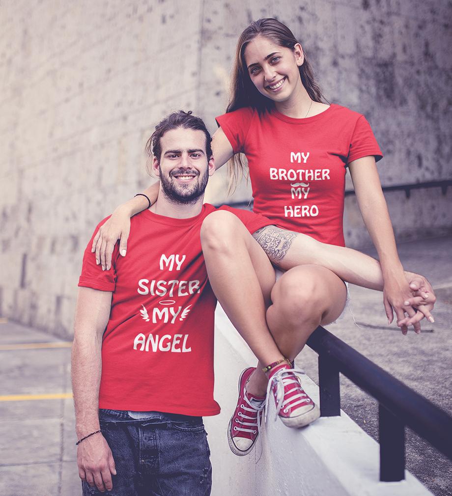 My Sister My Angel My Brother My Hero Brother-Sister Half Sleeves T-Shirts -FunkyTees