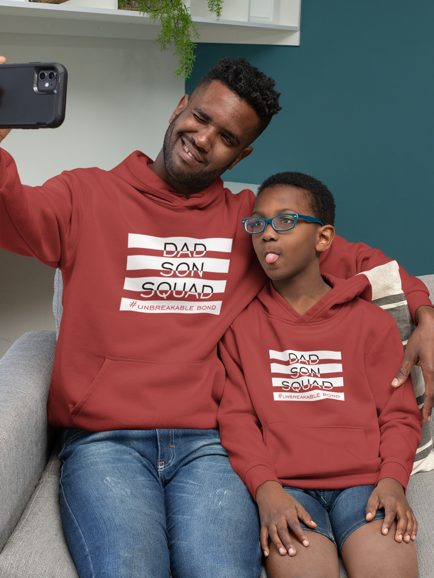 Dad Son Squad Father and Son Red Matching Hoodies- FunkyTeesClub