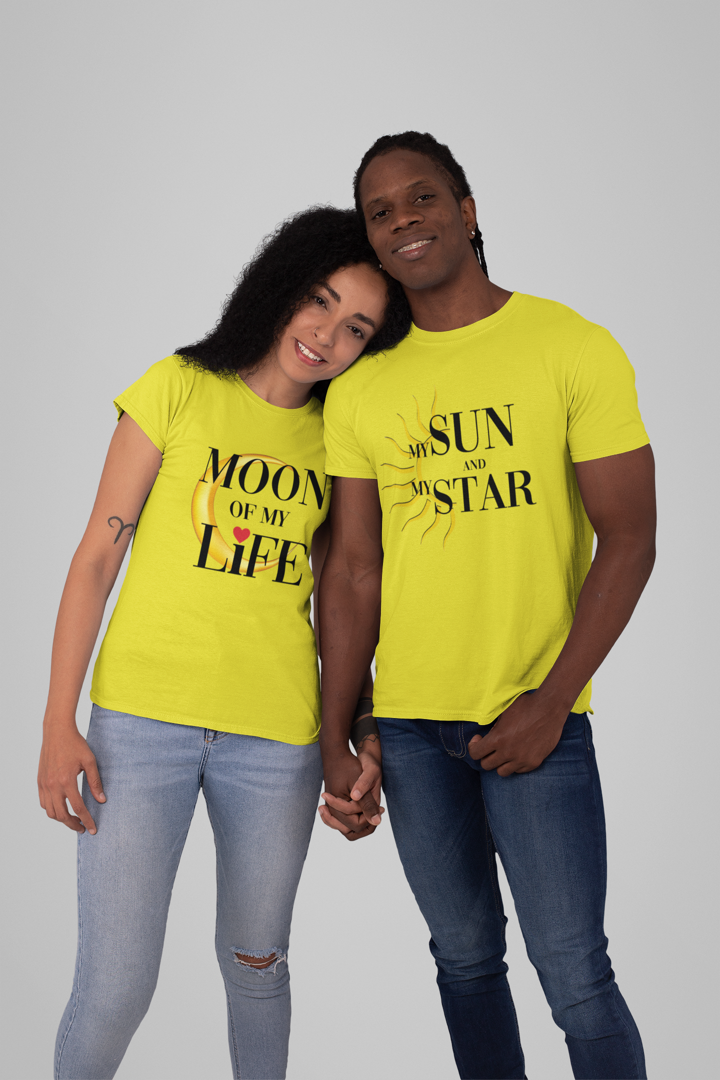 Moon Of My Life Couple Half Sleeves T-Shirts -FunkyTeesClub