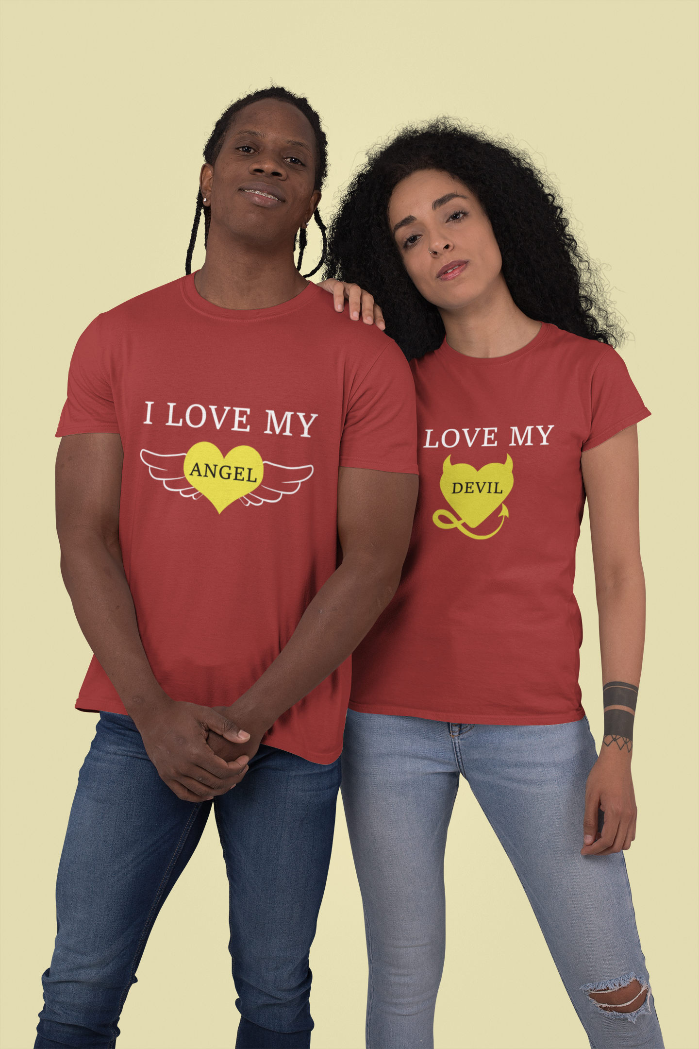 I Love My Angel Couple Half Sleeves T-Shirts -FunkyTeesClub