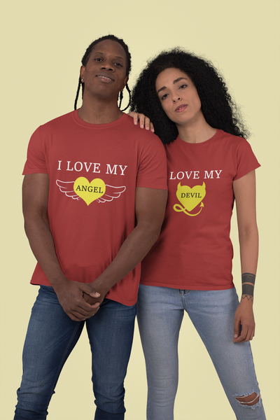 I Love My Angel Couple Half Sleeves T-Shirts -FunkyTeesClub
