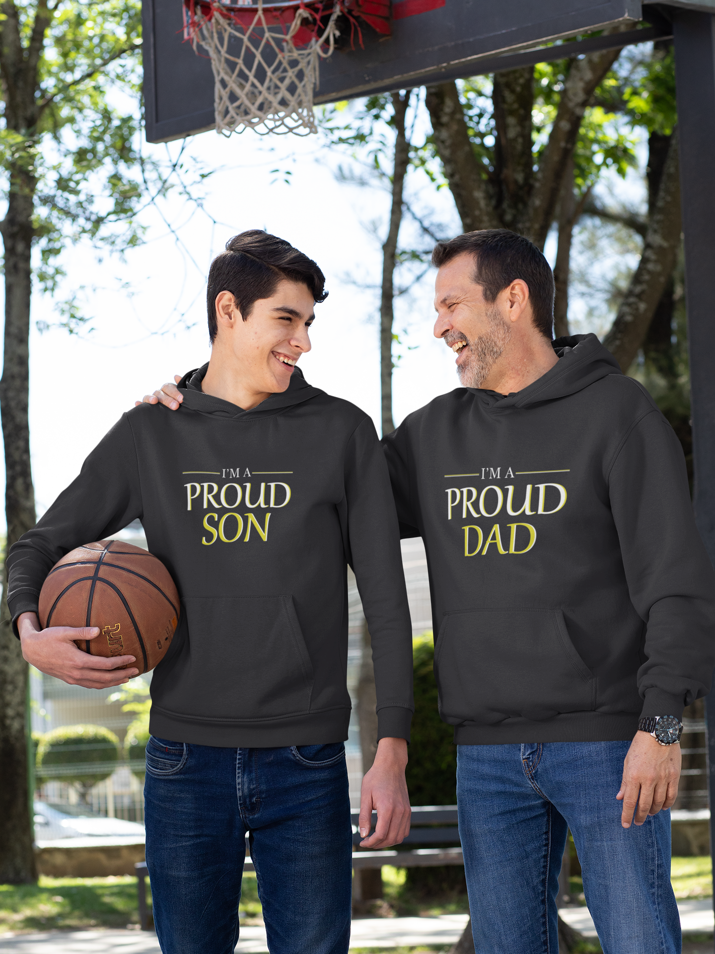 Proud Dad Father and Son Black Matching Hoodies- FunkyTeesClub