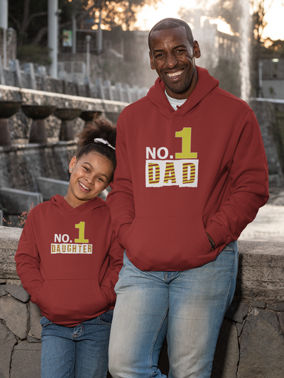 No.1 Dad Father and Daughter Red Matching Hoodies- FunkyTeesClub