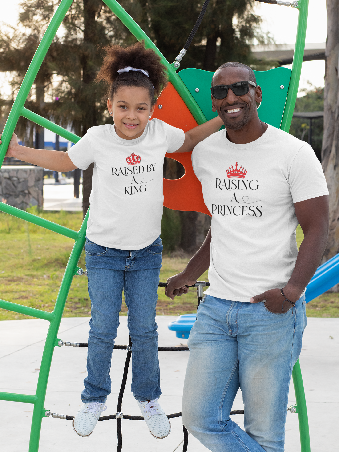 Raised By A King Father and Daughter White Matching T-Shirt- FunkyTeesClub