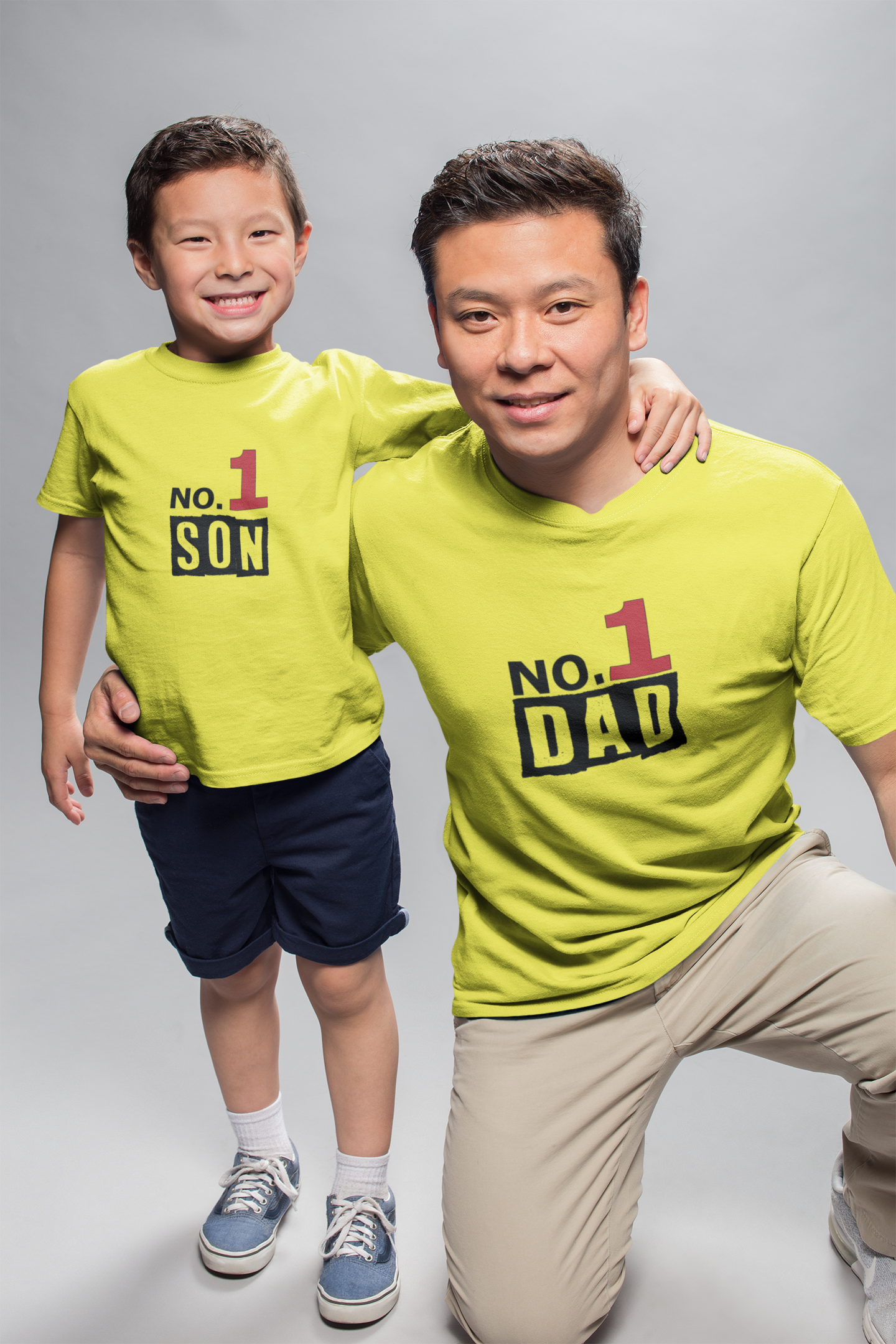 No 1 Dad Father and Son Yellow Matching T-Shirt- FunkyTeesClub