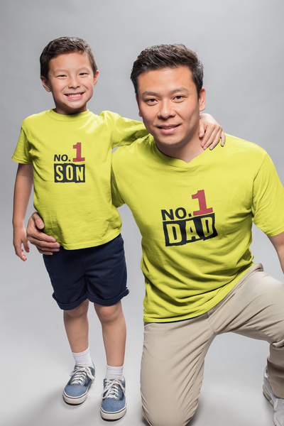 No 1 Dad Father and Son Yellow Matching T-Shirt- FunkyTeesClub