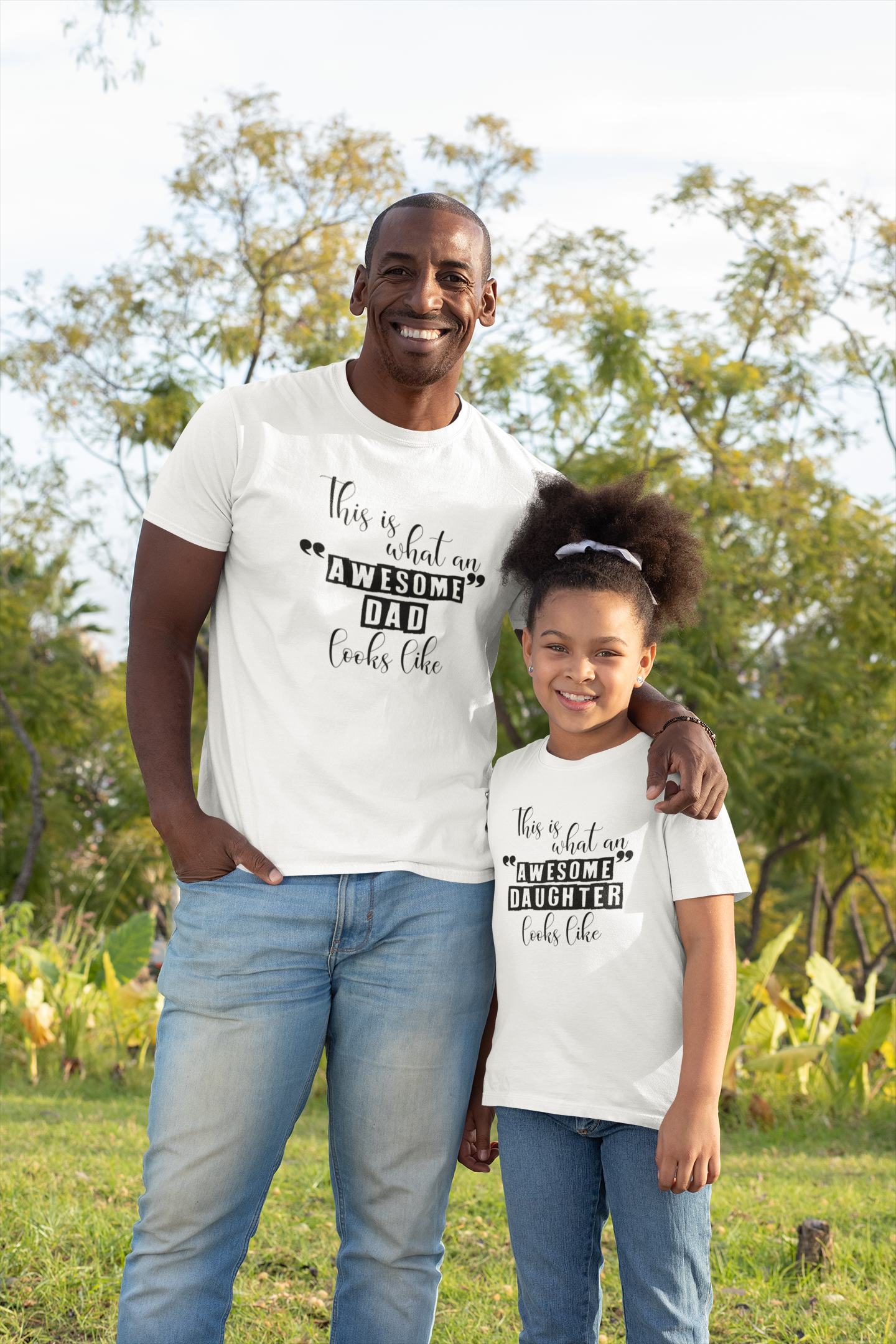 Awesome Dad Father and Daughter White Matching T-Shirt- FunkyTeesClub