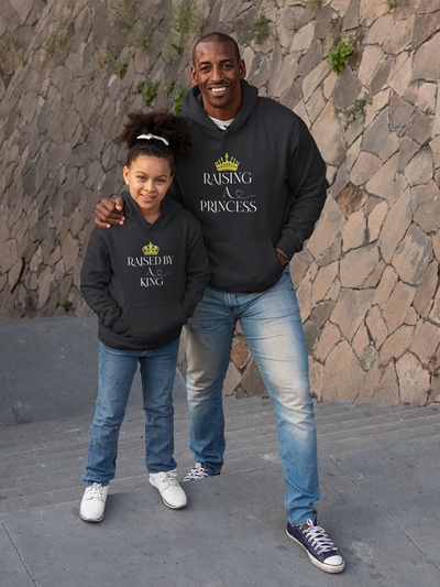 Raised By A King Father and Daughter Black Matching Hoodies- FunkyTeesClub