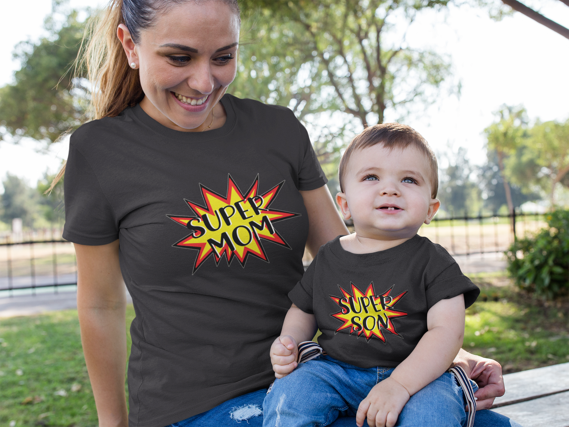 Super Son Mother And Son Black Matching T-Shirt- FunkyTeesClub