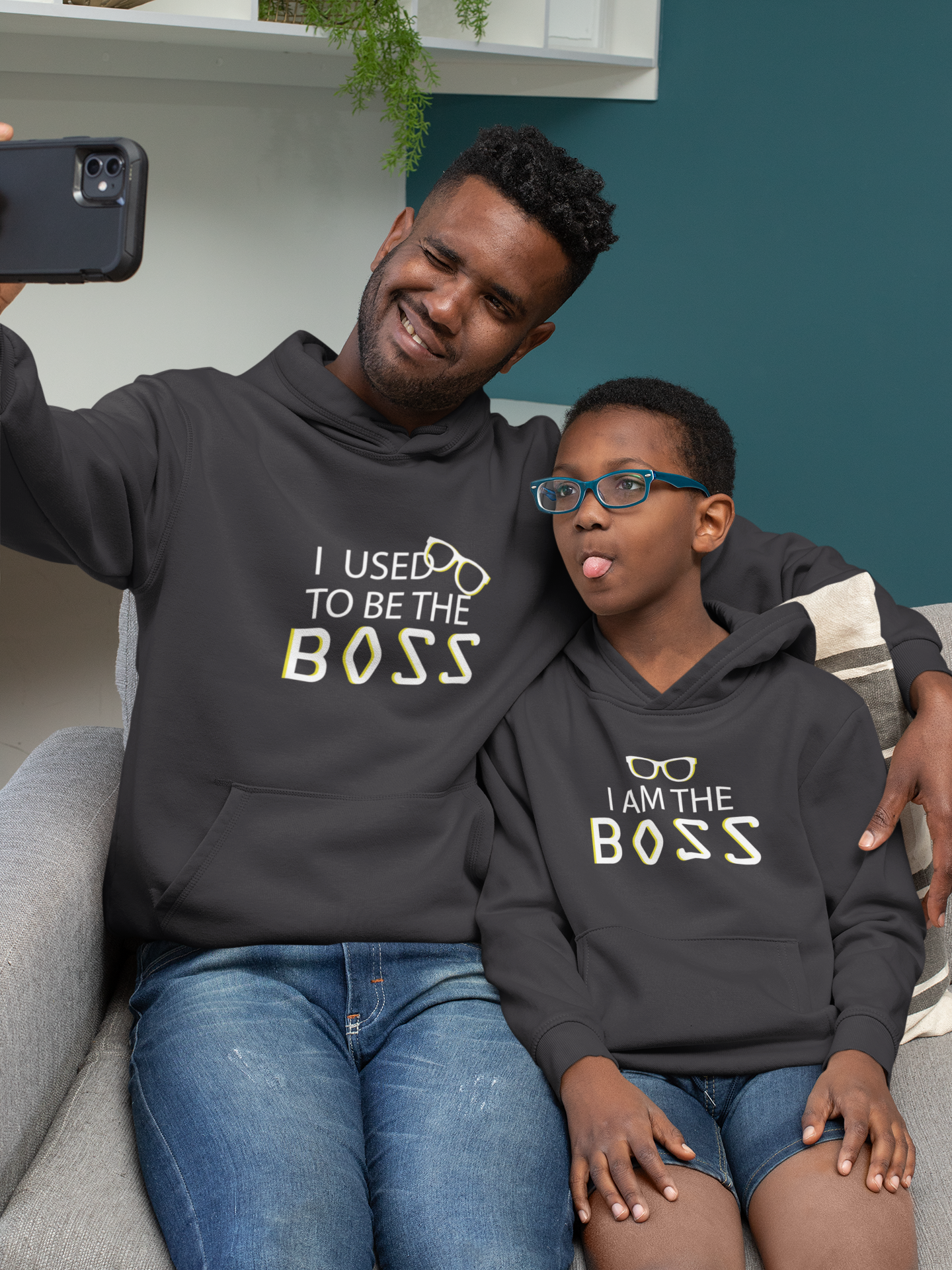 I Am The Boss Father and Son Black Matching Hoodies- FunkyTeesClub