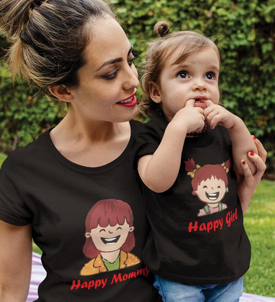Happy Mom Happy Girl Mother and Daughter Matching T-Shirt- FunkyTeesClub