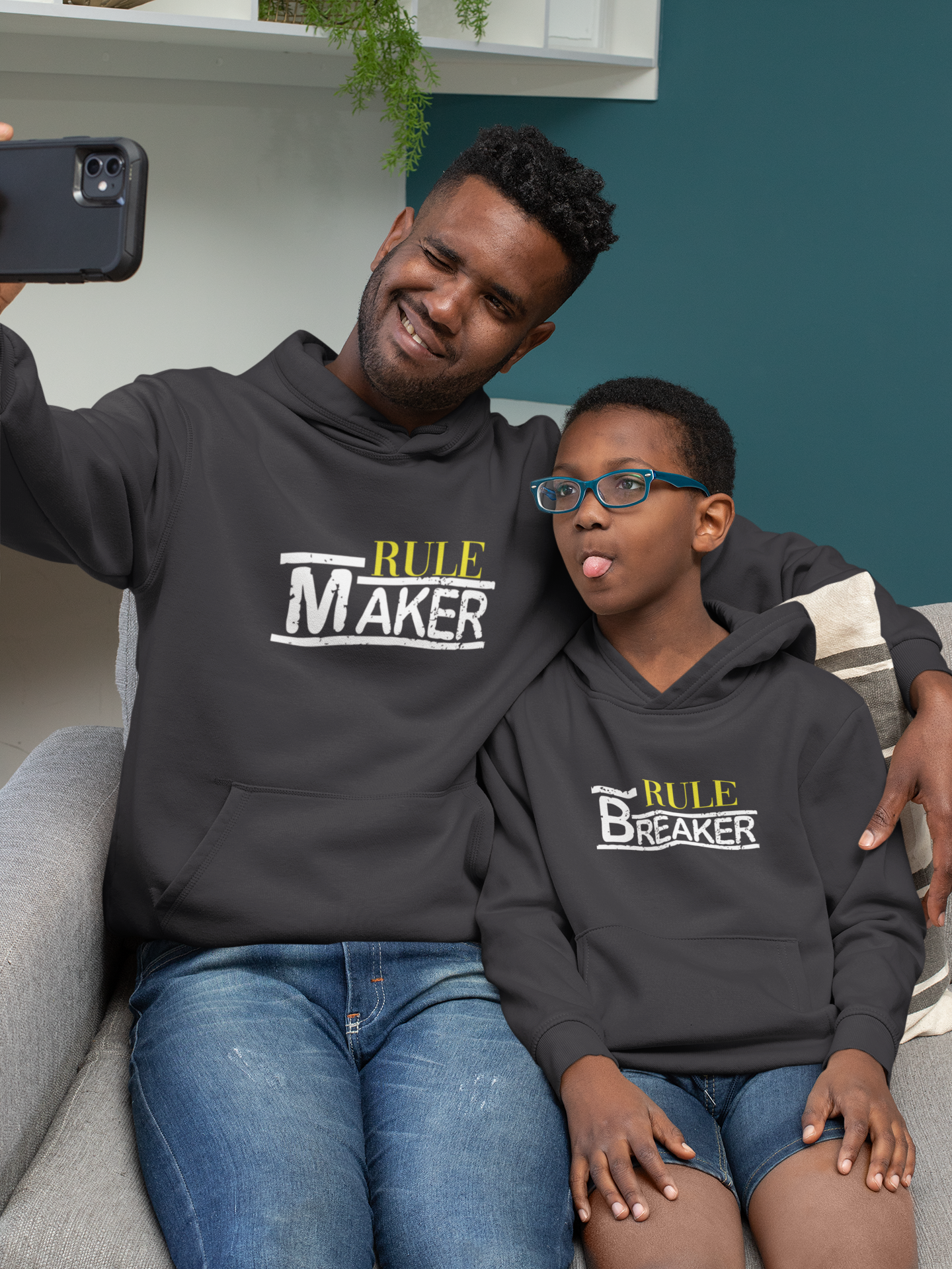 Rule Maker Father and Son Black Matching Hoodies- FunkyTeesClub