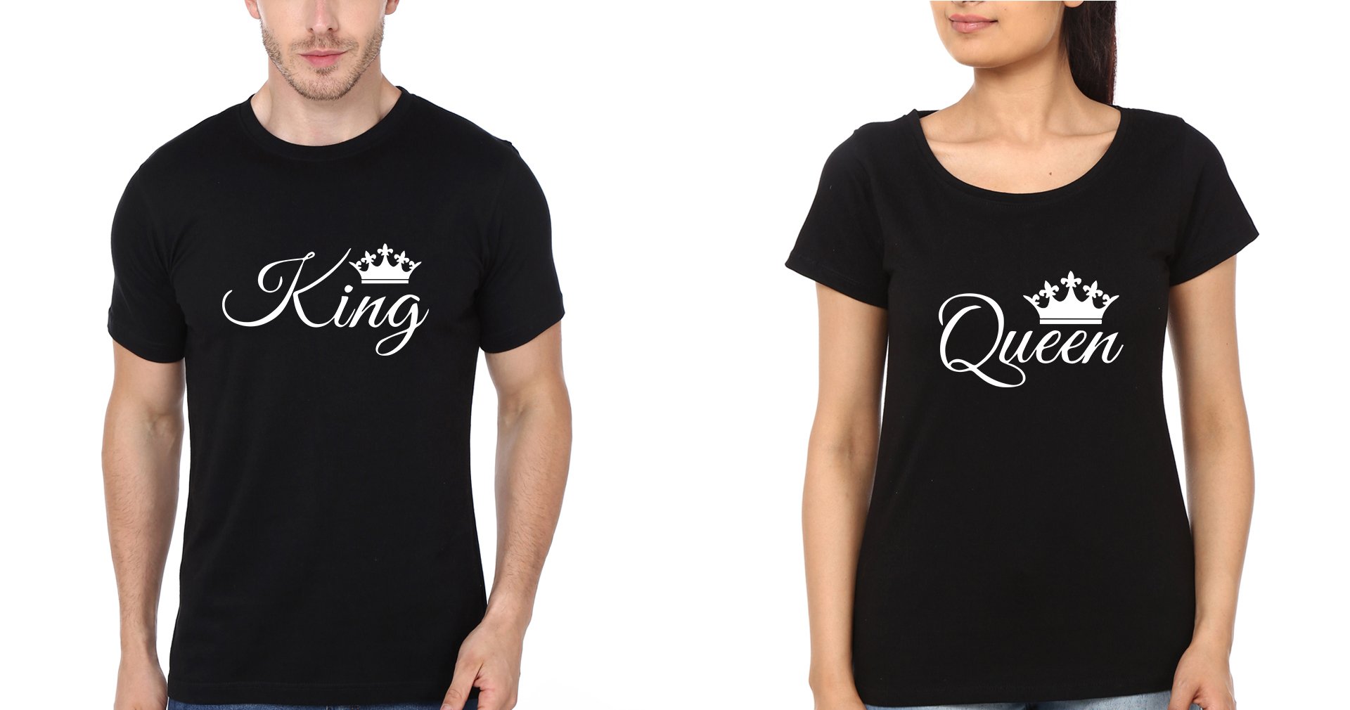 King Queen Couple Half Sleeves T-Shirts -FunkyTees