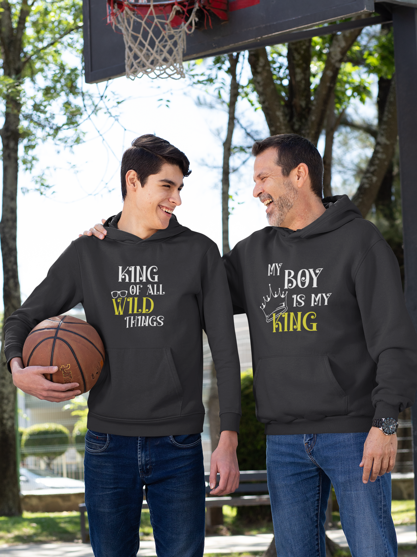 My Boy Is My King Father and Son Black Matching Hoodies- FunkyTeesClub