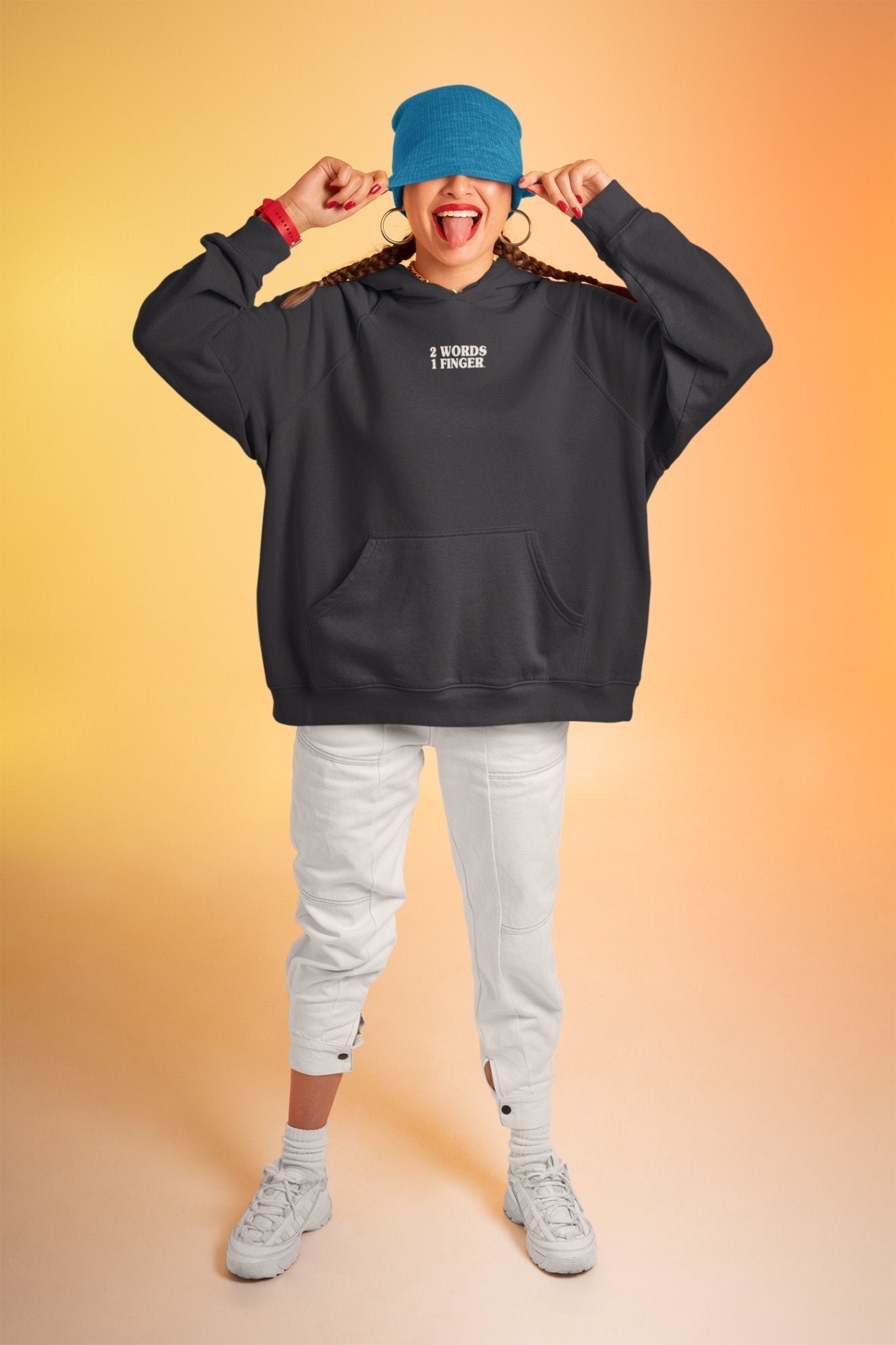 2 Words One Finger Hoodies for Women-FunkyTeesClub - Funky Tees Club