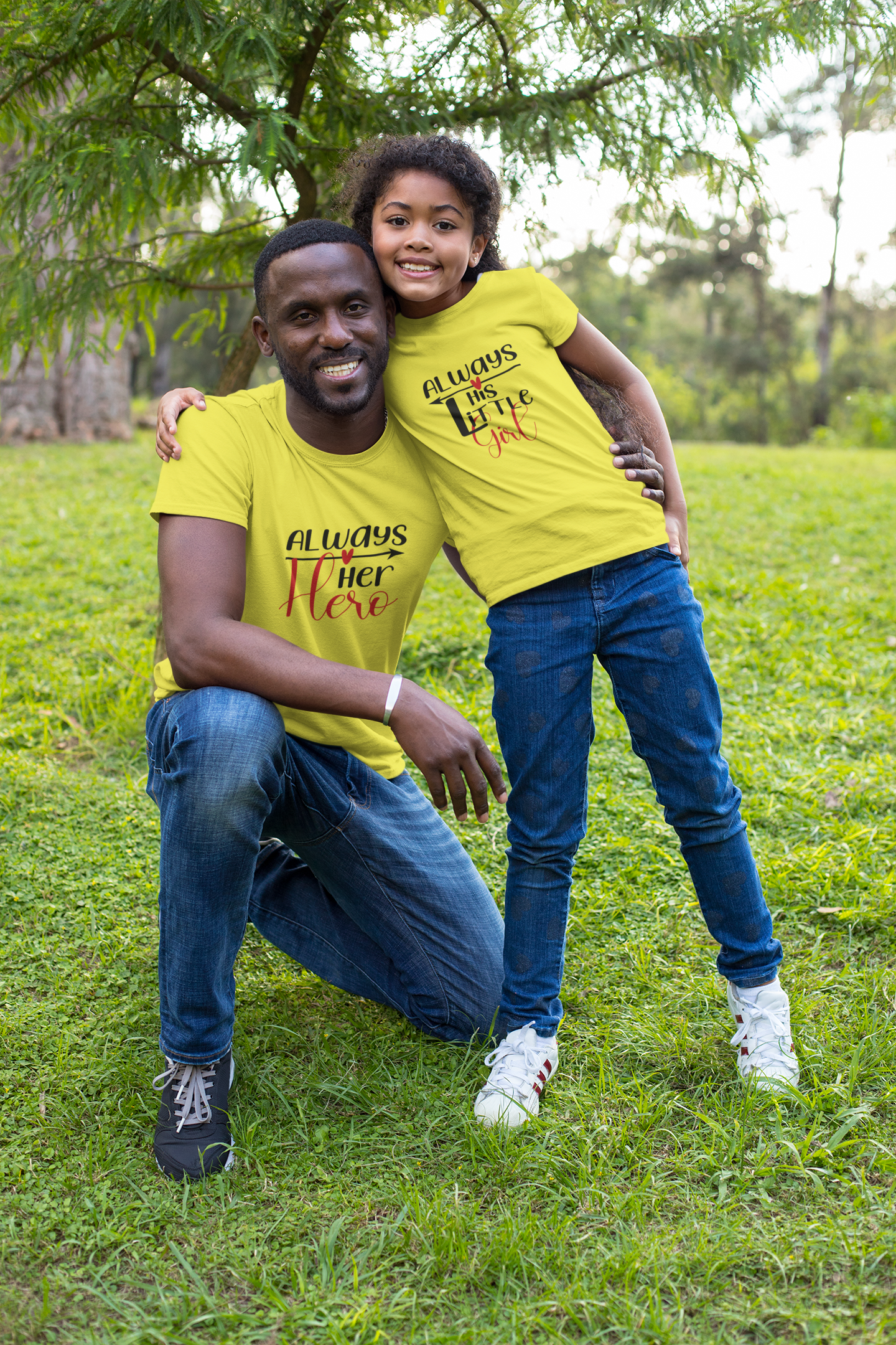 Always Her Hero Father and Daughter Yellow Matching T-Shirt- FunkyTeesClub