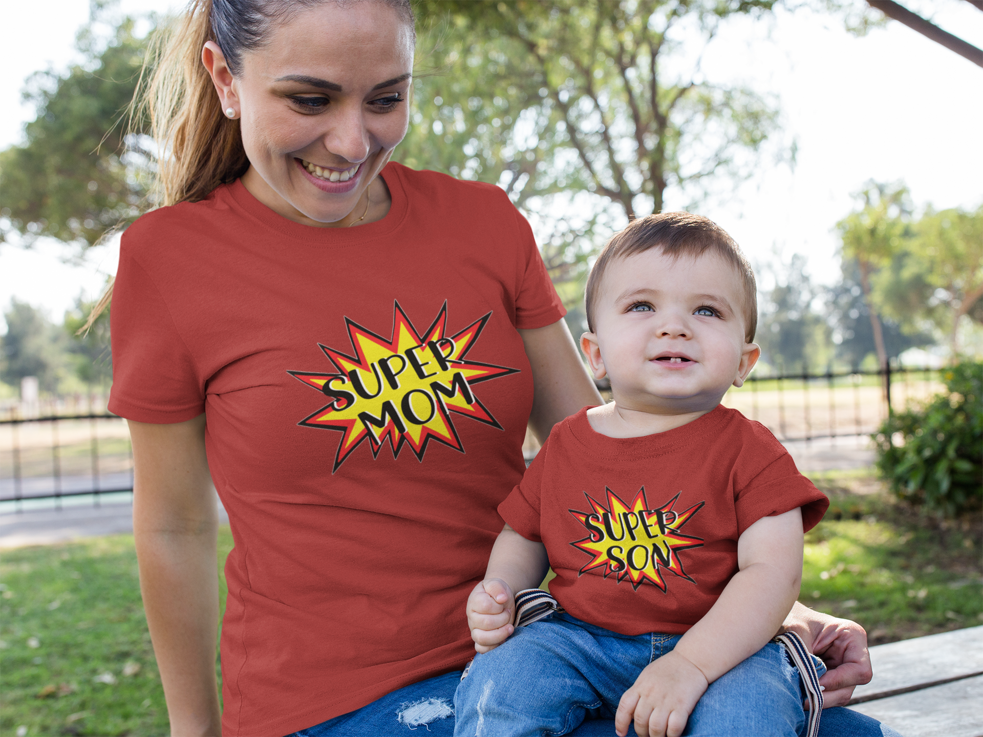 Super Son Mother And Son Red Matching T-Shirt- FunkyTeesClub