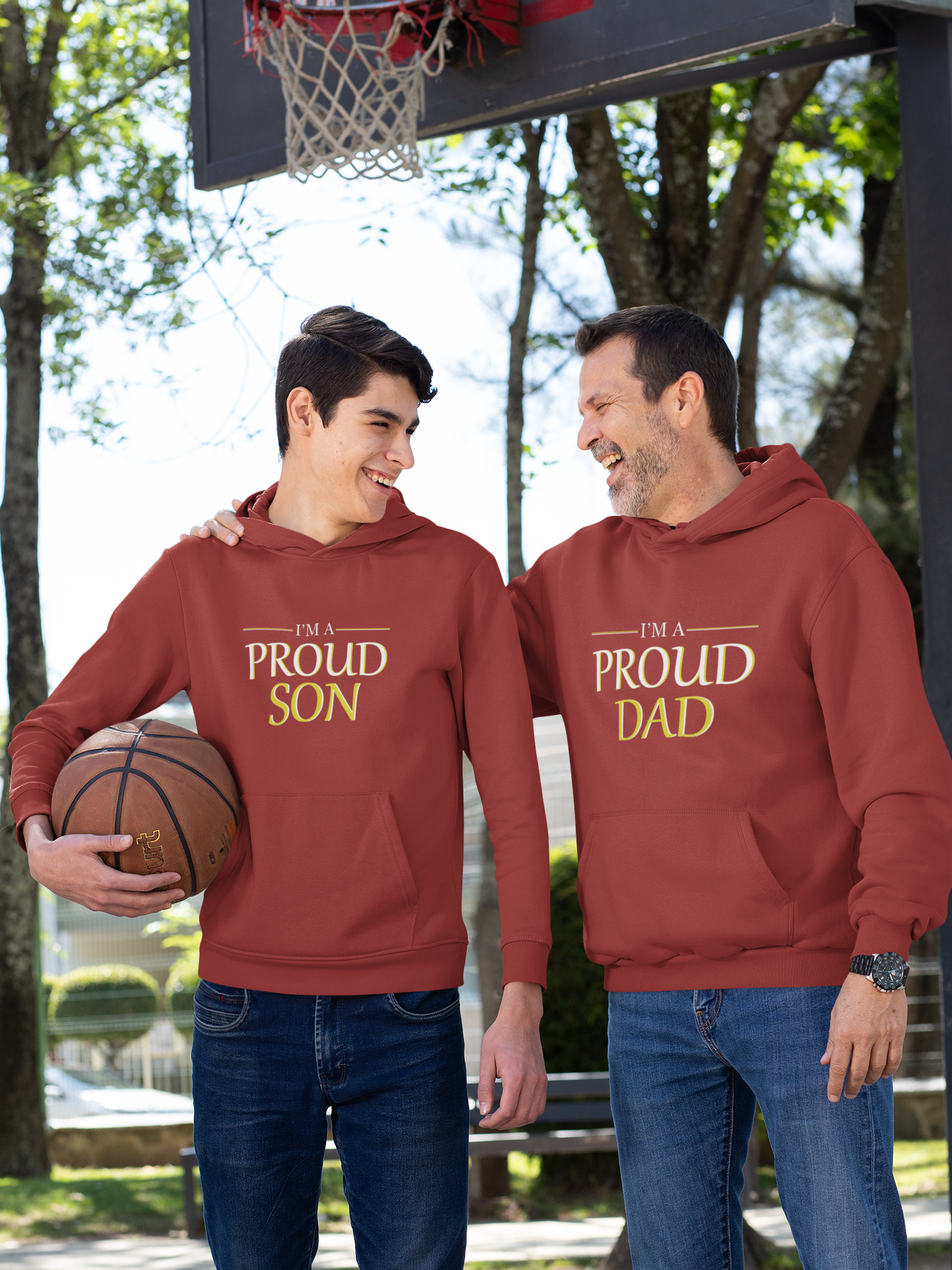 Proud Dad Father and Son Red Matching Hoodies- FunkyTeesClub