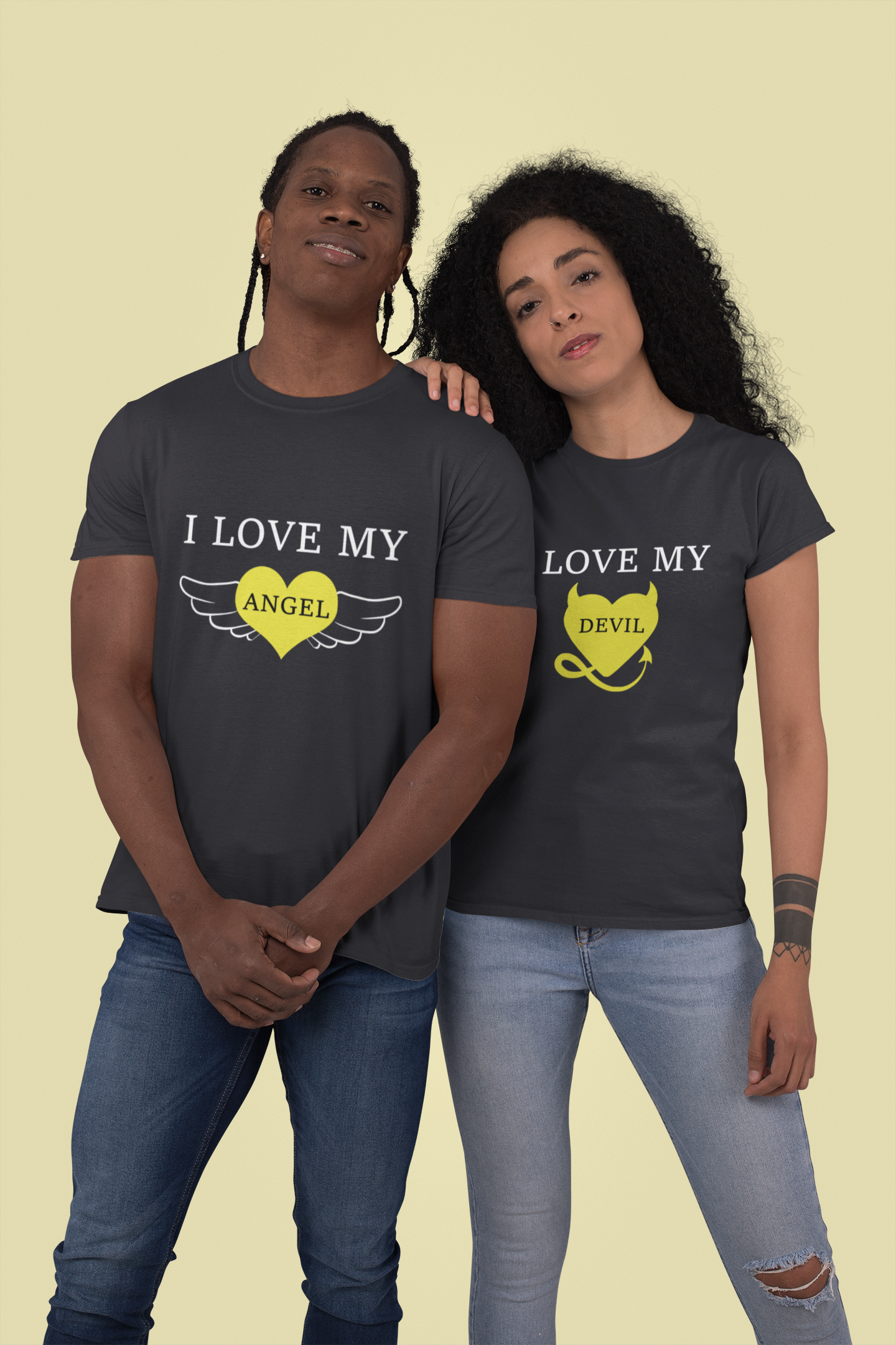 I Love My Angel Couple Half Sleeves T-Shirts -FunkyTeesClub