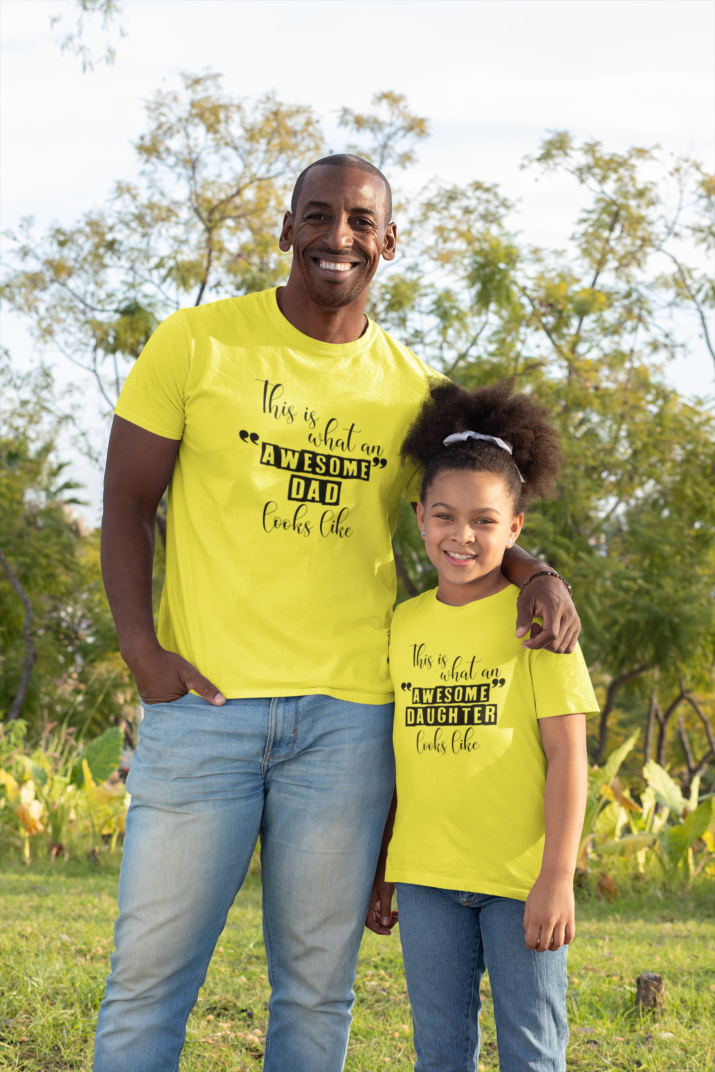 Awesome Dad Father and Daughter Yellow Matching T-Shirt- FunkyTeesClub