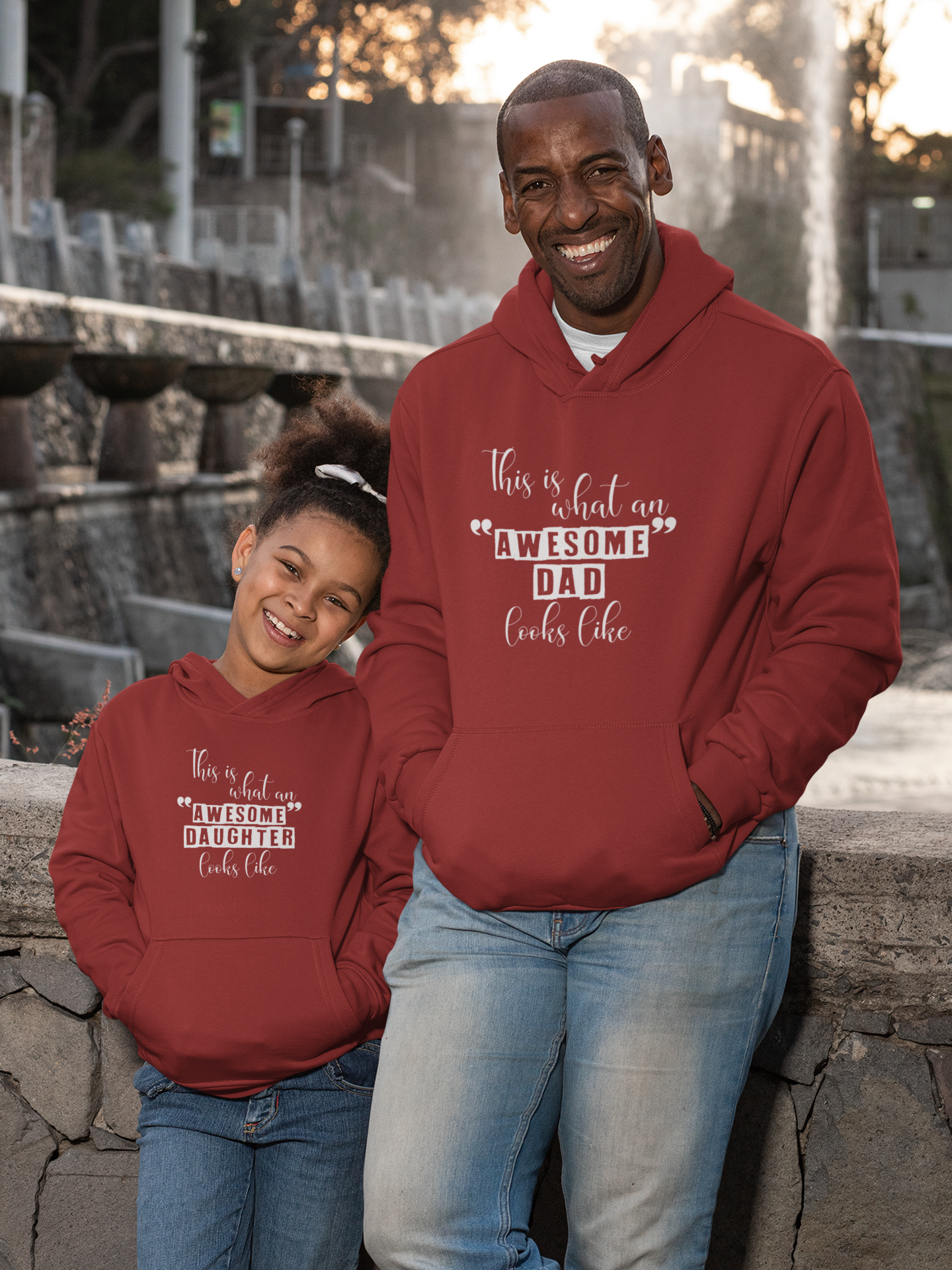 Awesome Dad Father and Daughter Red Matching Hoodies- FunkyTeesClub