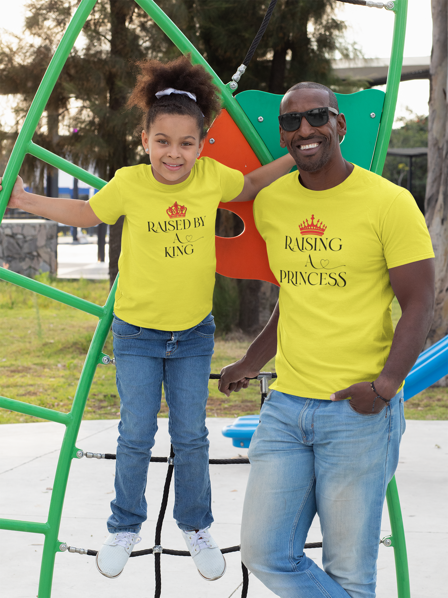 Raised By A King Father and Daughter Yellow Matching T-Shirt- FunkyTeesClub
