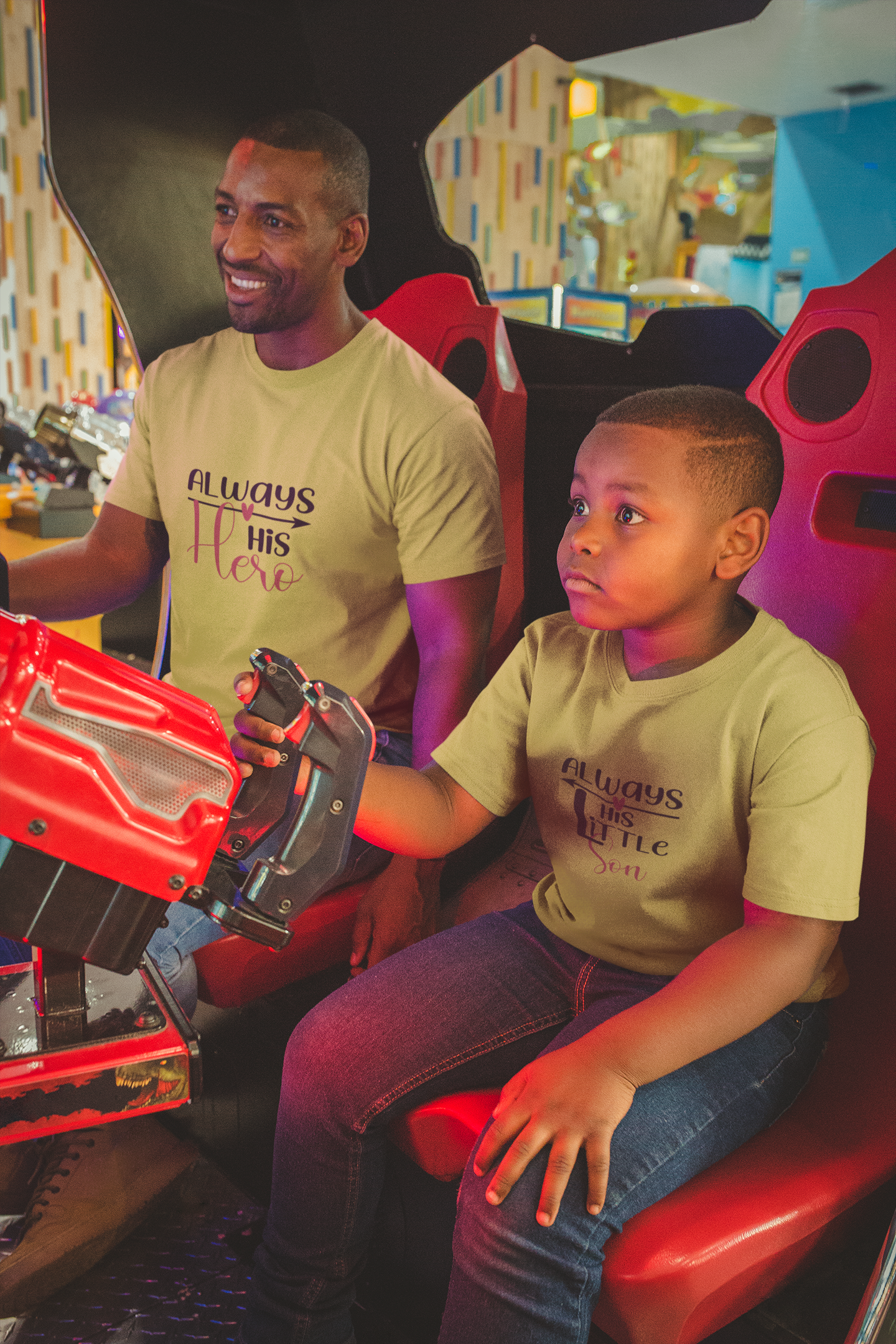 Always His Hero Father and Son Yellow Matching T-Shirt- FunkyTeesClub