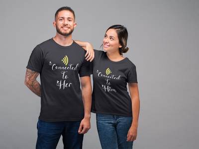 Connected To Him Couple Half Sleeves T-Shirts -FunkyTeesClub