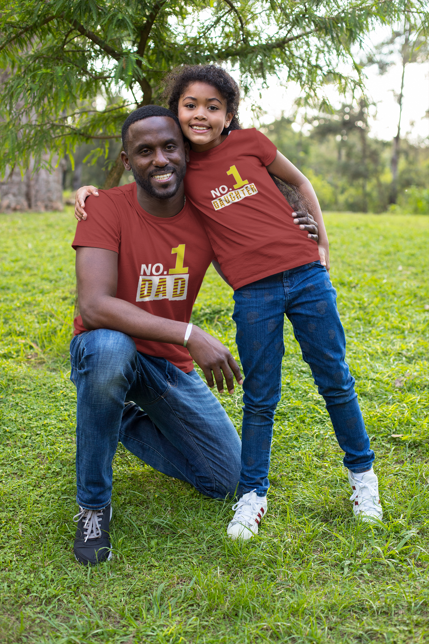 No. 1 Dad Father and Daughter Red Matching T-Shirt- FunkyTeesClub