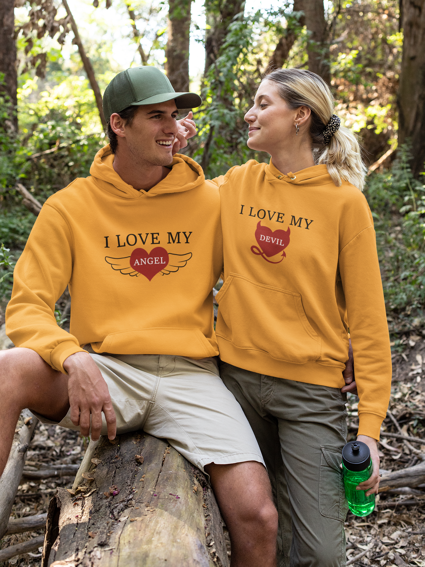 I Love My Angel Couple Hoodie-FunkyTeesClub