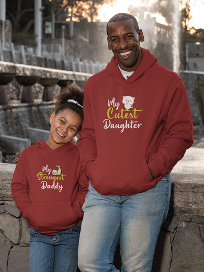 My Cutest Daughter Father and Daughter Red Matching Hoodies- FunkyTeesClub