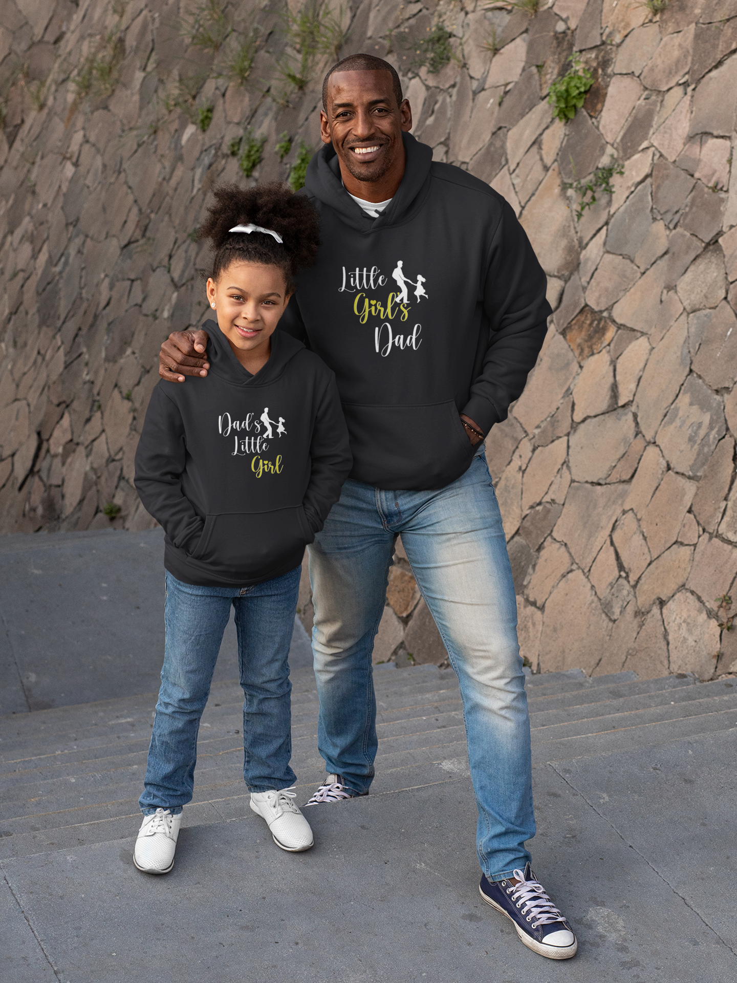 Little Girls Dad Father and Daughter Black Matching Hoodies- FunkyTeesClub
