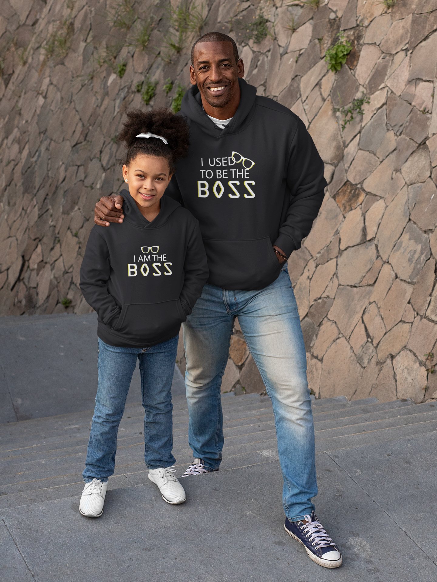 I Am The Boss Father and Daughter Black Matching Hoodies- FunkyTeesClub