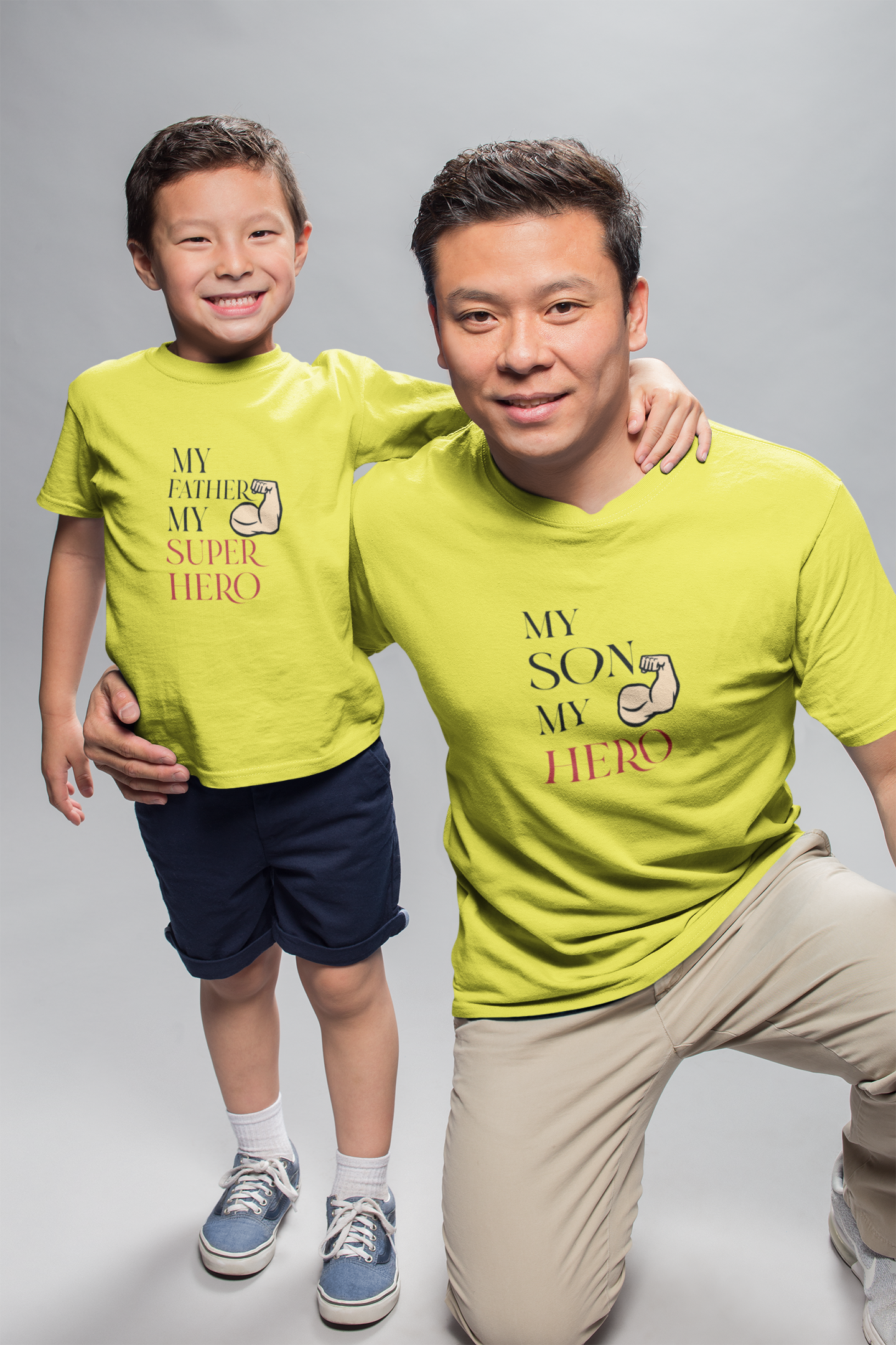 My Son My Hero Father and Son Yellow Matching T-Shirt- FunkyTeesClub