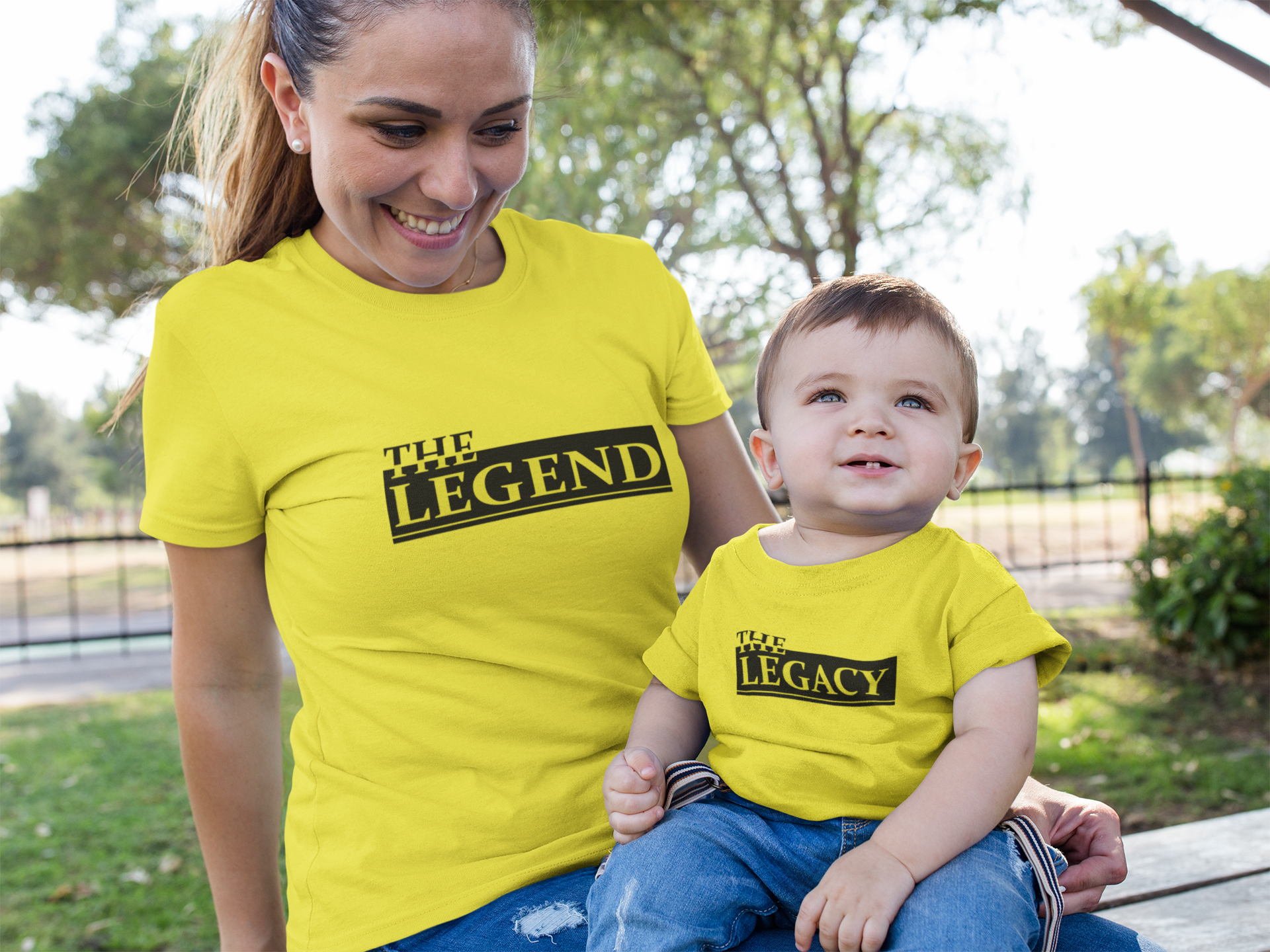 The Legend Mother And Son Yellow Matching T-Shirt- FunkyTeesClub