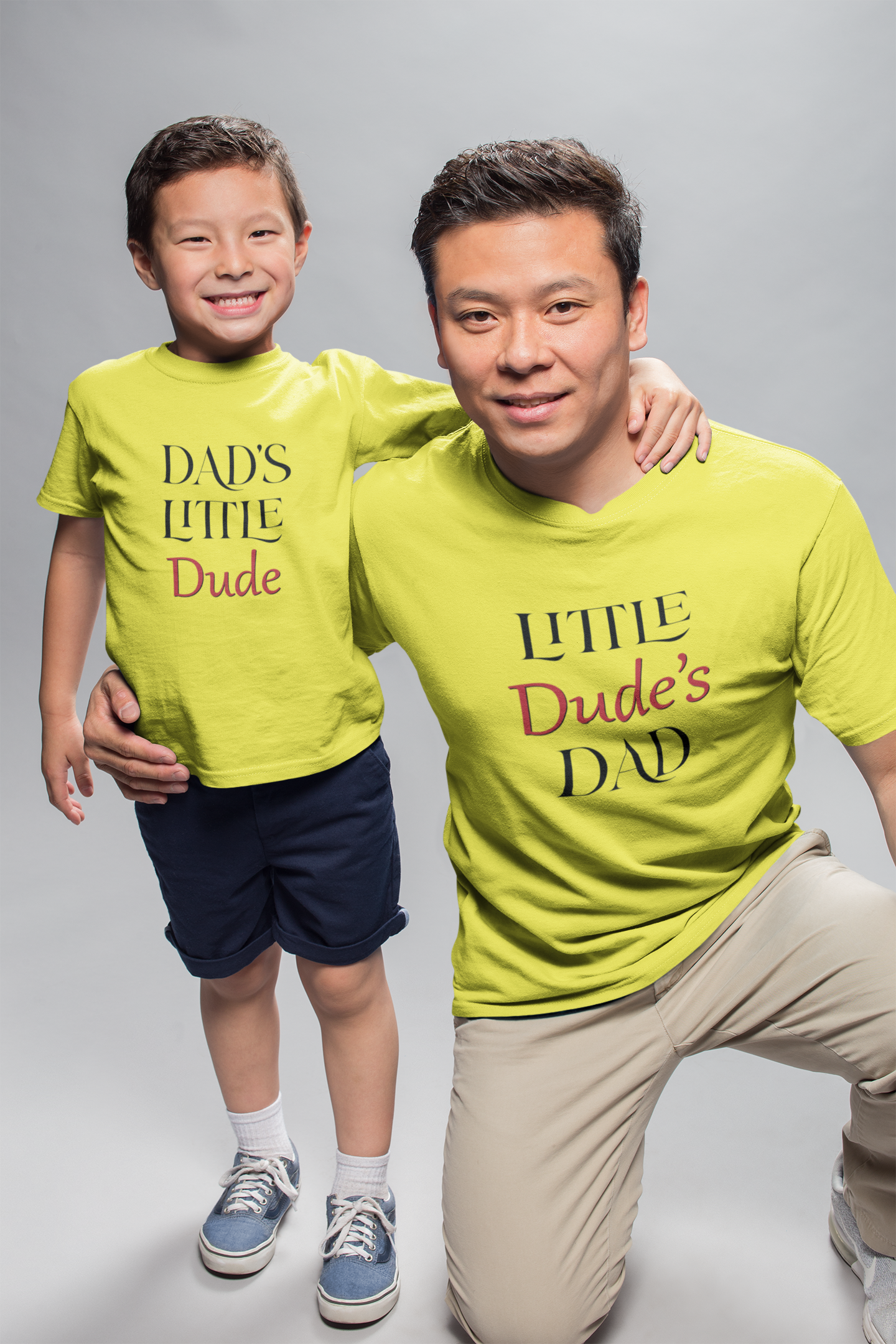 Dads Little Dude Father and Son Yellow Matching T-Shirt- FunkyTeesClub