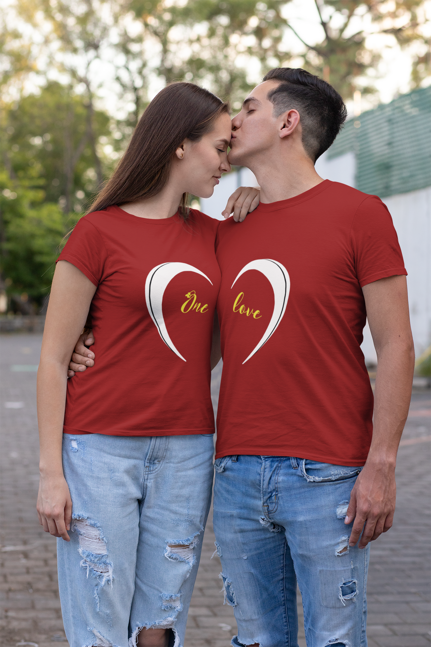 One Love Couple Half Sleeves T-Shirts -FunkyTeesClub