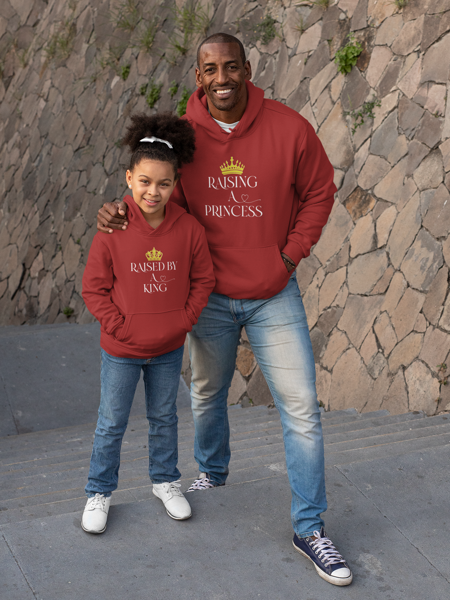 Raised By A King Father and Daughter Red Matching Hoodies- FunkyTeesClub