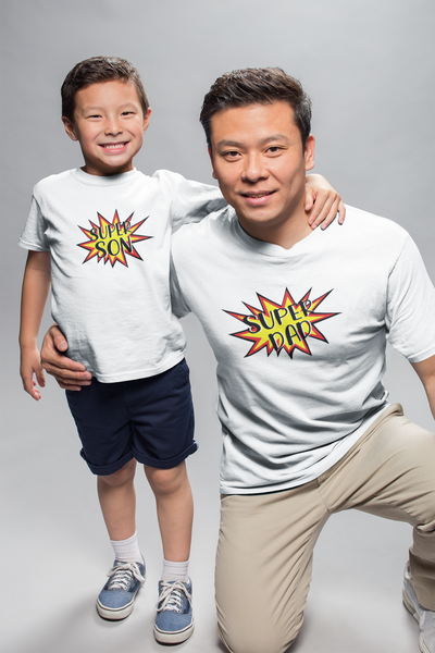 Super Dad Father and Son White Matching T-Shirt- FunkyTeesClub