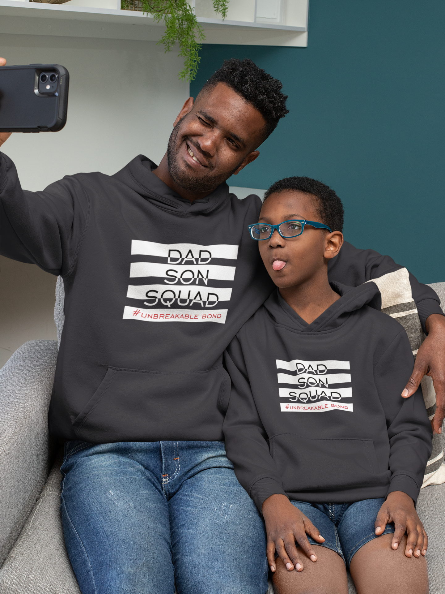 Dad Son Squad Father and Son Black Matching Hoodies- FunkyTeesClub